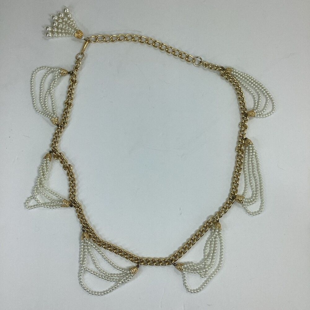 Vintage White Plastic Pearl Bead Strand Necklace Handmade